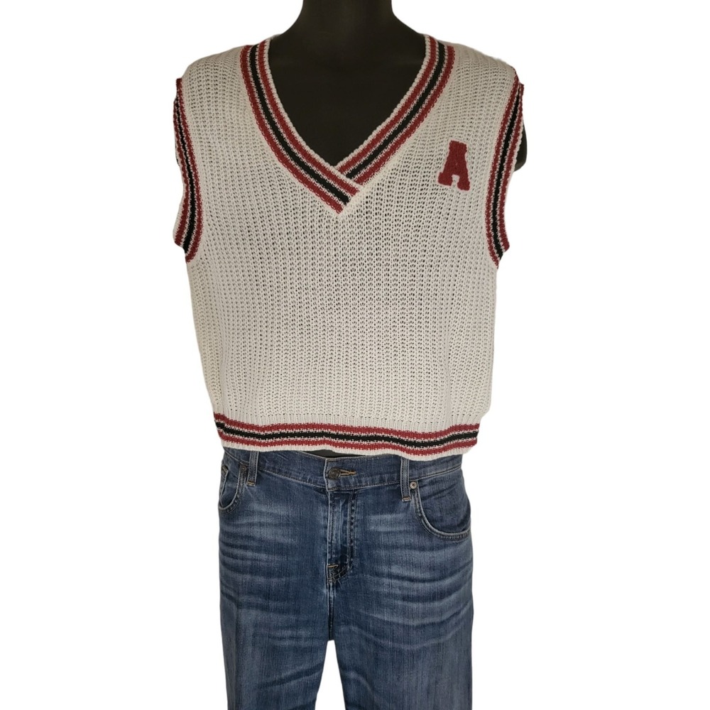 Almost Famous Varsity Sweater Vest Women's XL NWT Waffle Knit V-Neck Preppy Logo
